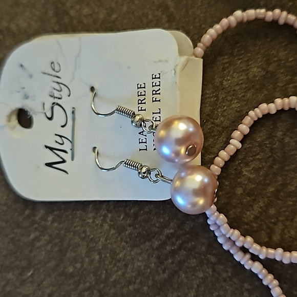 MY STYLE Coquette Pink Glass Pearl Lampwork Heart Necklace Earrings Set - Picture 5 of 5